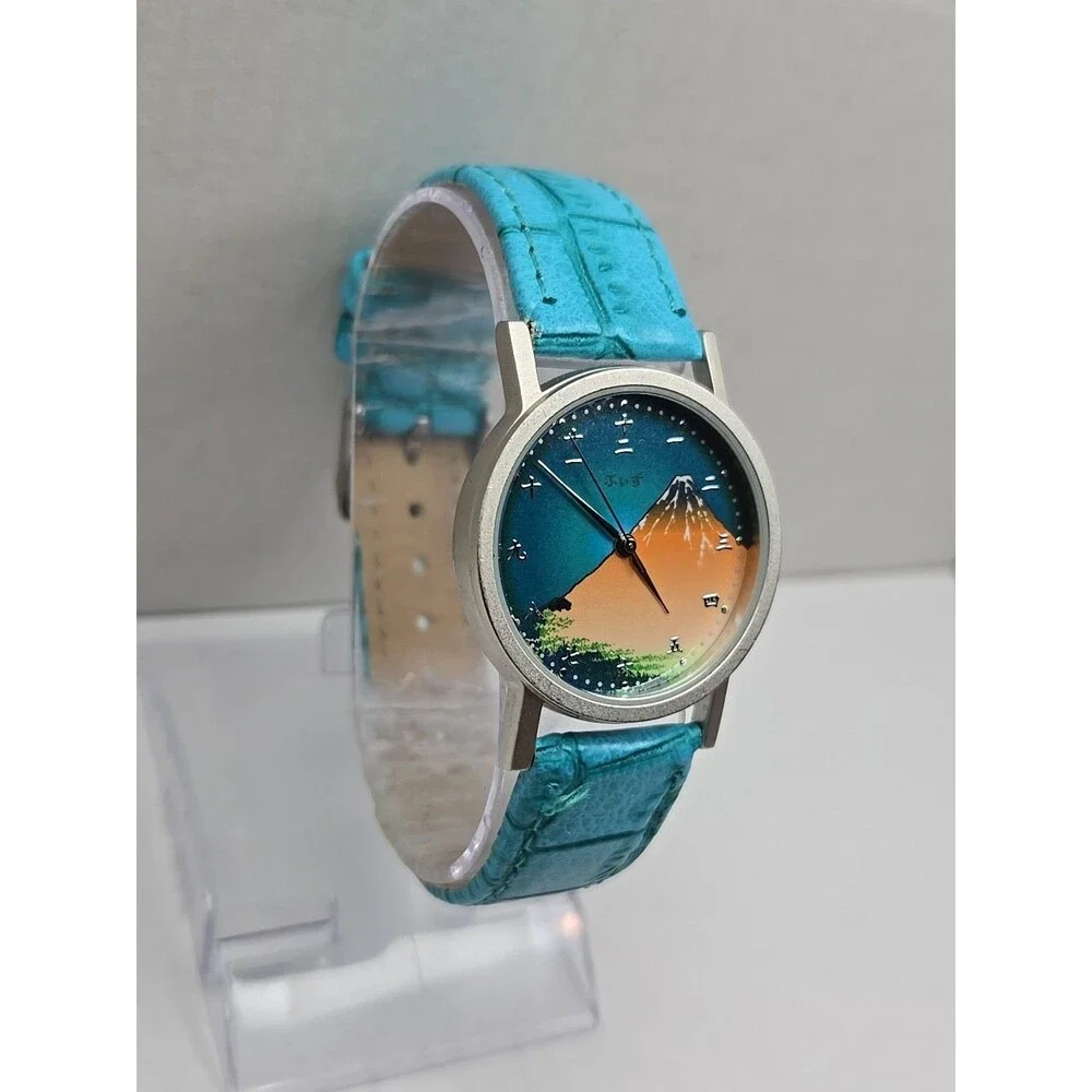 J Axis Modern Timepiece Mt Fuji Ukiyo E Art Dial Analog Quartz Watch New Battery